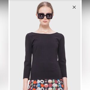 Akris Punto Bateau Neckline Jersey 3/4 Sleeve Top Black Size 10 Zip Back